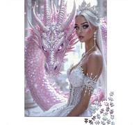 Fantasy Dragon Queen Recycled Board Puzzle Elf with Pink Feathered Dragon for Adults and Kids Age 12 Years Great Gift 70x50cm 1000pcs