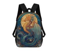 Fantasy Dragon Stained Glass Artwork Sacs À Dos Imprimés En 3D Pour Enfants 17inch Sacs À Dos Tendance Et Décontractés Pour La Journée, Sacs De Voyage, Sacs À Dos D'extérieur Pour Garçons Et Filles