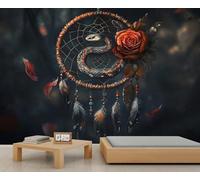 Fantasy Dreamcatcher Papier Peint Mural Rose Dreamcatcher Mural Serpent Sauvage Murales Murales Dark-Art Décor pour Salon Pas Peel and Stick Wall Stickers 350x256cm
