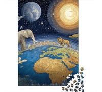 Fantasy Earth Elephant and Lion Adventure Puzzles 1000 Pieces Cadeau Unique Jeu Éducatif Challenge Toy À De Qualité Supérieure Peinture Art pour Adultes Et Enfants 70x50cm/1000pcs