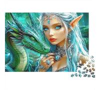 Fantasy Elf Dragon 100% Recycled Cardboard Green Dragon & Elf 1000 Piece Jigsaws for Adults Brain Development Classic Games 52x38cm/1000pcs