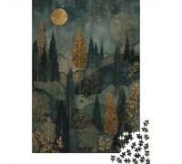 Fantasy Enchanted Forest Under Moonlight Plaque en Métal 70x50cm/1000pcs pour Le Salon, Style Rustique, Déco Murale pour Les Personnes Réorganisant Le Salon