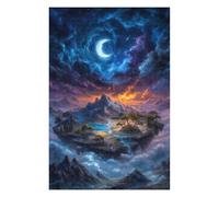 Fantasy Floating Island Under Crescent Moon Puzzle en Bois, 1000 pièces