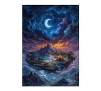 Fantasy Floating Island Under Crescent Moon Puzzle en Bois, 300 pièces