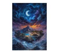 Fantasy Floating Island Under Crescent Moon Puzzle en Bois, 500 pièces