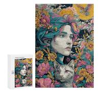 Fantasy Floral Cat Artwork Puzzle 300 Pièces Educa Jouet en Bois Cadeau Unique Décoration Intérieure Jeu Éducatif Challenge Toy Adultes Et Enfants À Partir De 14 Ans 300 PCS