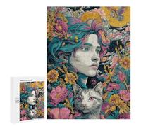 Fantasy Floral Cat Artwork Puzzle 500 Pièces Educa Jouet en Bois Cadeau Unique Décoration Intérieure Jeu Éducatif Challenge Toy Adultes Et Enfants À Partir De 14 Ans 500 PCS