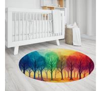 Fantasy Forest Tapis Rond Arbre coloré Oeuvre Cercle Tapis Lavable Doux Petit pour Buanderie Salle de Bain Cuisine Extérieur 160cm