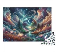 Fantasy Forest with Glowing Lotus Flowers Puzzle 1000 Pieces Cadeau Unique Jeu Éducatif Défi Jouet À De Qualité Supérieure Peinture Art pour Adultes Enfants 52x38cm/1000pcs