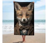 Fantasy Fox avec nœud papillon et veste verte Serviette de plage en microfibre anti-sable Grande serviette de douche multi-usages absorbante pour salle de bain piscine 130 x 80 cm
