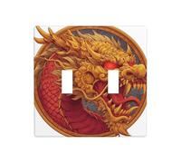 Fantasy Golden Dragon rugissant Double Gang Plaque murale Interrupteur Décor Taille standard - 11,4 x 11,4 cm