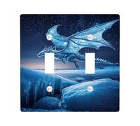 Fantasy Ice Dragon Plaque de protection pour interrupteur de lumière/Couvercles de sortie, Accents muraux d'hiver bleus, Plaques murales thermoplastiques, Taille standard Double Bascule