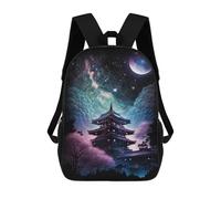 Fantasy Japanese Pagoda Night Sky Sacs À Dos Imprimés En 3D Pour Enfants 17inch Sacs À Dos Tendance Et Décontractés Pour La Journée, Sacs De Voyage, Sacs À Dos D'extérieur Pour Garçons Et Filles