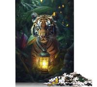 Fantasy Lamp Tiger Cub Puzzles 1000 Pieces Cadeau Unique Jeu Éducatif Défi Jouet À De Qualité Supérieure Peinture Art pour Adultes Et Enfants À Partir De 12 Ans 1000pcs (75x50cm)