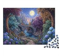 Fantasy Moonlit Bridge 1000 Pieces Chemin forêt Lunaire Puzzle Adulte Carton épais Anti-Stress Difficile Décoration Murale & Cadeaux 52x38cm/1000pcs