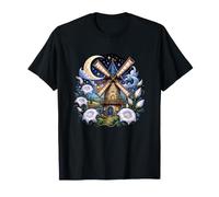 Fantasy Moulin à Vent avec Fleurs de Cottage au Clair de Lune T-Shirt