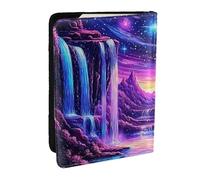 Fantasy Mountain Falls Galactic Starry Night Sky Étui de passeport imprimé en cuir PU pour homme et femme, 16,5 cm, Noir , Taille unique