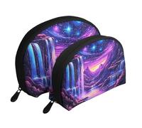 Fantasy Mountain Falls Galactic Starry Night Sky Lot de 2 trousses de toilette de voyage portables, blanc, Taille unique