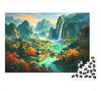 Fantasy Nature 1000 Pièces Puzzle Recyclé Mountain Waterfall Senior Puzzles Accessoires de Jeu de Soirée Développe l'Intelligence des Garçons et Filles Éducatif Amusant 70x50cm/1000pcs