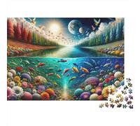 Fantasy Nature Scene with Flowers and Fish Puzzles 1000 Pieces Cadeau Unique Jeu Éducatif Défi Jouet À De Qualité Supérieure Peinture Art pour Adultes Et Enfants À Partir De 14 Ans 38x26cm/1000pcs
