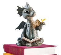 Fantasy-Ornament - Mini sculpture imperméable en résine - 9 x 7 x 10 cm - Adorable décoration de lecteur de livre - Dinosaure ludique - Adorable statue de conte de fées pour l'extérieur