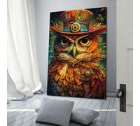 Fantasy Owl 3 peintures murales pour salon, chambre, cuisine, couloir, escaliers, grande toile abstraite, art mural 16 x 24 pouces (40 x 60 cm)