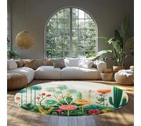 Fantasy Plante Rond Tapis Mignon succulente coloré Fleur fraîche pépinière décor antidérapant à Poils Ras Rond Tapis pour Salle de Classe Salle de Jeux 160cm