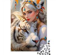 Fantasy Queen avec Tigre Puzzle À 1000 Morceaux Papier Épais Puzzle Familial Passionnés Casse-tête Parents-Enfants Compatible Plateau Loisirs Maison 38x26cm/1000pcs