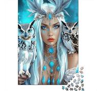 Fantasy Queen with Owls 1000Pc Challenging Puzzle Woman with White Wolves for Adults Teens & Seniors Brainteasing Game 70x50cm 1000pcs