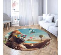 Fantasy réaliste Rond Tapis Joyeux drôle Animal Gorille Cercle Tapis lavables à Poils Ras pour Chambre à Coucher Chambre à Coucher décor de Chambre à Coucher 90cm