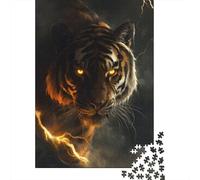 Fantasy Tiger Thunder Art Puzzle Adulte 1000 Pièces, 52x38cm/1000pcs; Pièces Blanches pour Un Tri Ordonné; pour Les Amateurs De Défis Détaillés