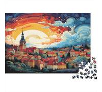 Fantasy Town Landscape Colourful Rainbow Village 1000 Pieces Jigsaws Adults The Impossible Challenge Home Activity 52x38cm/1000pcs