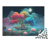 Fantasy Tree Island 100% Recycled Cardboard Moonlit Lotus Tree 1000 Piece Puzzle for Adults The Impossible Challenge Fun Present 70x50cm/1000pcs
