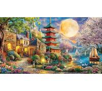 Fantasy-Village-at-Moonlight 1000 pièces Puzzle en Papier recyclé pour Adultes Cadeau Amusant & Activité Maison Jeu éducatif détente pour décoration Murale et Cadeaux 70x50/1000 pièces