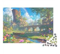 Fantasy Village Landscape_1 1000 pièces Château Arc-en-Ciel rivière Puzzle Adulte Carton épais Décompression Difficile Décoration Murale & Cadeaux 38x26cm/1000pcs