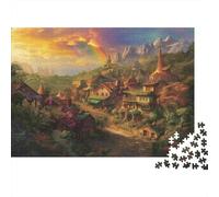 Fantasy Village Landscape Colourful Golden Sunset Forest 1000 Pcs Jigsaws for Adults The Impossible Challenge Fun Present 70x50cm/1000pcs