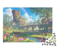 Fantasy Village Landscape Colourful Rainbow Fantasy Town 1000 Pcs Jigsaws for Adults The Impossible Challenge Fun Present 70x50cm/1000pcs