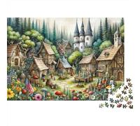 Fantasy Village Scene 1000 pièces Village Alpin église Puzzle Adulte Carton épais Décompression Jeu éducatif Cadeaux Femme & Homme 52x38cm/1000pcs