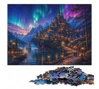 Fantasy Village Under Aurora Borealis Puzzle en Bois, 1000 pièces | Le tri par couleurs et formes: une organisation plus simple des pièces à son propre rythme.