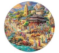 Fantasy Village Under Aurora Sky 1000 Pièces Puzzle Circulaire Puzzle Adulte pour Enfants Jeu Cadeau Unique Difficile Impossiblepour Adultes Décoration pour Enfants Cadeau 1000pcs (67.5x67.5cm)