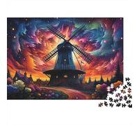 Fantasy Windmill Scene 1000 pièces Moulin néon Coucher Soleil Puzzle Adulte Carton épais Décompression Jeu Décoration Murale 52x38cm/1000pcs
