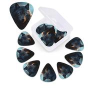 Fantasy Wolf Lot de 12 médiators avec boîte de rangement, 0,46 mm, 0,71 mm, 0,96 mm, comprend des médiators fins et moyennes épaisseurs, abstraits, pour guitare électrique, ukulélé, basse