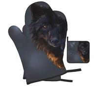Fantasy Wolf Lot de 3 gants de cuisine et maniques résistants à la chaleur Motif loup