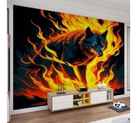 Fantasy Wolf Mural Fire Wolf Mural Flamme Cartoon Animal Papier Peint Muraux pour la Faune Animaux Muraux pour Chambre d'enfant Papier Peint Impression HD pour Salon 400 x 280 cm