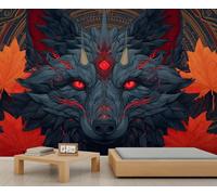 Fantasy Wolf Murals Abstract Animal Wolf Wallpaper Autumn Maple Leaves Wallpaper for Walls Kids Bedroom Living Room Boys Room Mural Poster 350 x 256 cm
