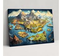 Fantasy World Map Décoration murale - Carte du monde, fantaisie, toile, vues enchanteresses, 45,7 x 30,5 cm