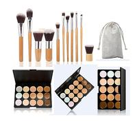FantasyDay 15 Couleurs Pro Anti-Cernes Contouring Kit Crème Correcteur de Teint Makeup Gift Set avec 11 Pinceaux Maquillage - Full Coverage Concealer Palette pour Les Cernes, Masque les Imperfections