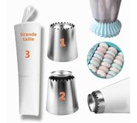FantasyDay 2 Pièces Douilles Pâtisserie en 304 Acier Inoxydable DIY Kits avec 1 Poches à Douilles réutilisable - Décoration de Gâteaux pour Tarte, Biscuit, Bonbon, Gâteau, Cupcakes et Cookies