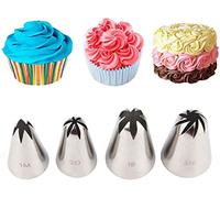 FantasyDay Douilles Pâtisserie, 4 Pièces Poche à Douille Accessoires de Décoration en Acier Inoxydable 304 - Décoration de Gâteaux pour Tarte, Biscuit, Pâtisserie, Bonbon, Gâteau, Cupcakes et Cookies