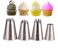 FantasyDay Douilles Pâtisserie, 4 Pièces Poche à Douille Accessoires de Décoration en Acier Inoxydable 304 - Décoration de Gâteaux pour Tarte, Biscuit, Pâtisserie, Bonbon, Gâteau, Cupcakes et Cookies